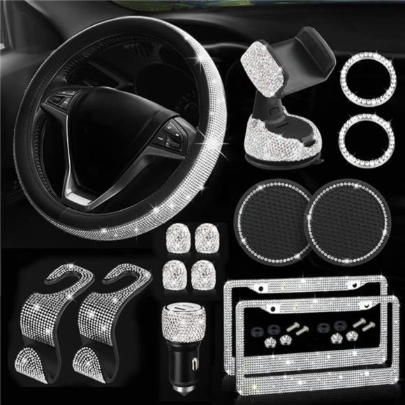 Diamond Bling Steering Wheel Cover forWomen UniversalFit 15Inch,15CarAccessories - Picture 1 of 6